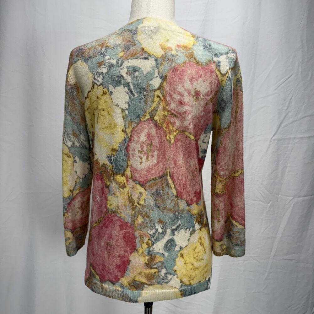 Talbots Womens Pure Cashmere Floral Audrey Sweater Size M Boatneck 3/4 Sleeve - Picture 5 of 8